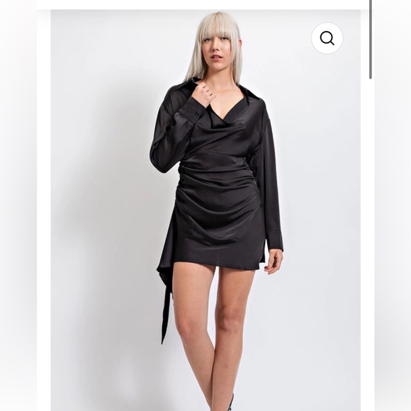 edit by nine Dresses & Skirts - Satin cowl neck rouched detail long sleeve mini black dress. NWT.